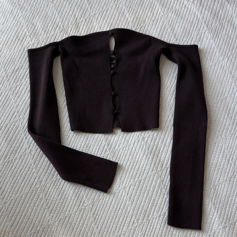 Mauve off the shoulder Ribbed Knit Top